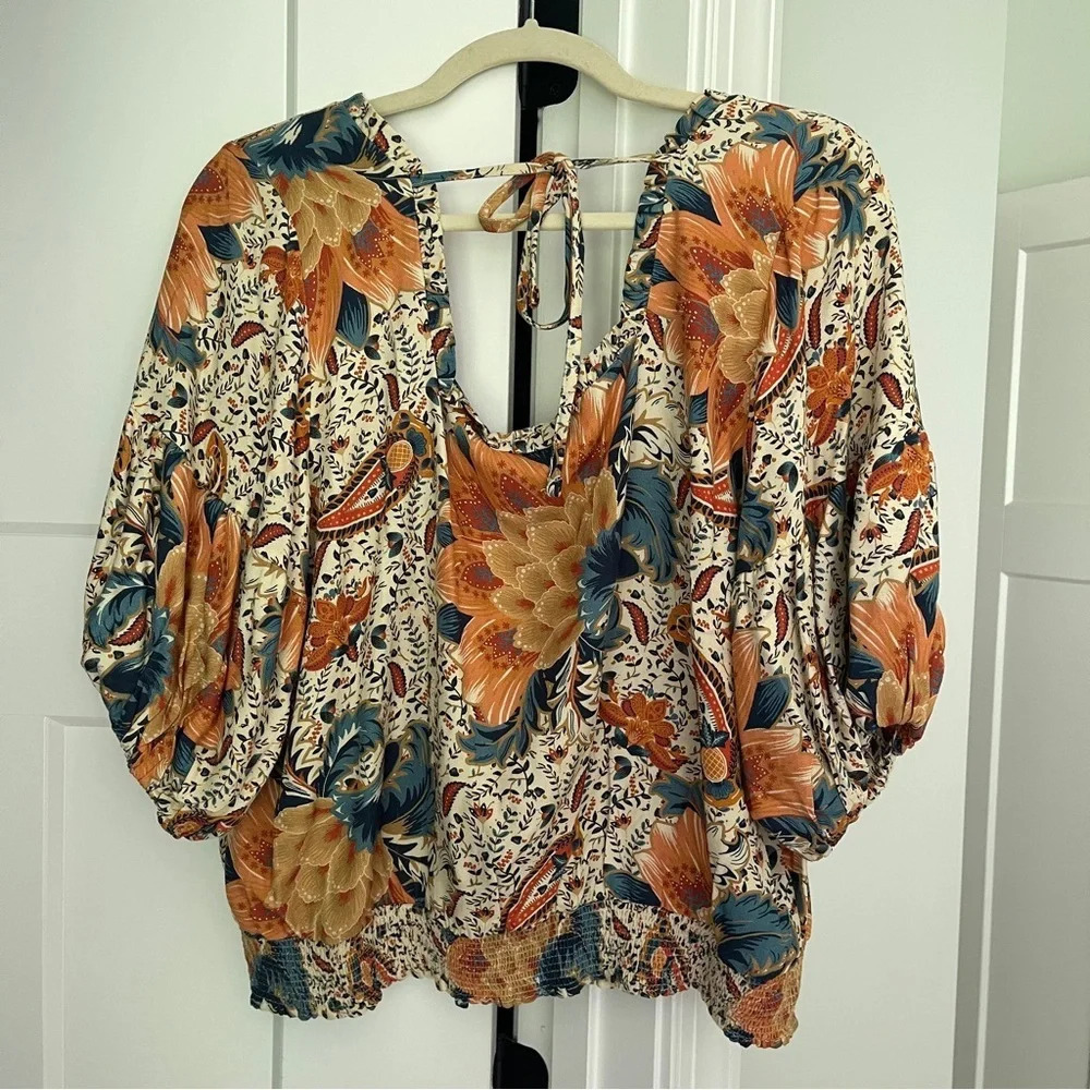 NWT Farm Rio Bambina Floral Square Neck Elastic Back Tie Top - Picture 5 of 6